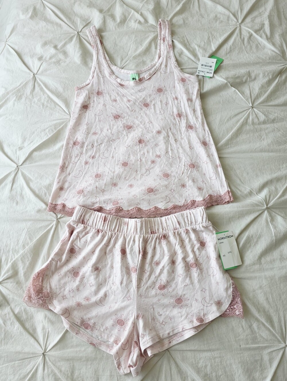NWT Honeydew Pajama Set XS Pink Celestial Moon Sun Lace Trim Nordstrom